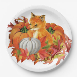 Borden van herfst Fox Pumpkins Paper Papieren Bordje