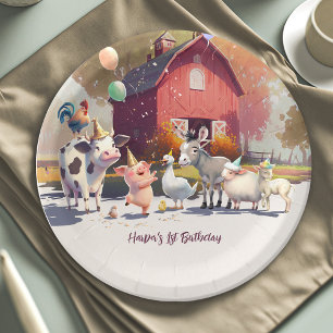 Borden van landbouwdieren van het "Birthday Party  Papieren Bordje