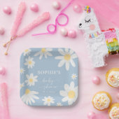 Borden van mosterd blauw Boho Daisy Flower Paper Papieren Bordje (Feest)