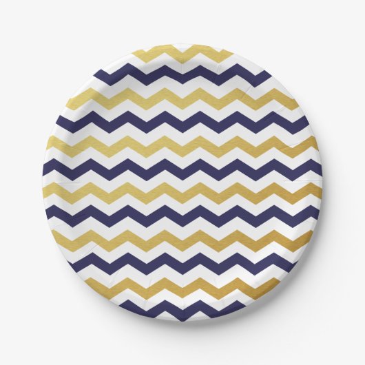 Borden van Navy Blue en Gold Chevron Pattern Papieren Bordje (Voorkant)