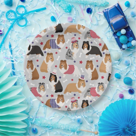 Borden van patriottisch Sheltie Shetland Sheepdog  Papieren Bordje (Feest)