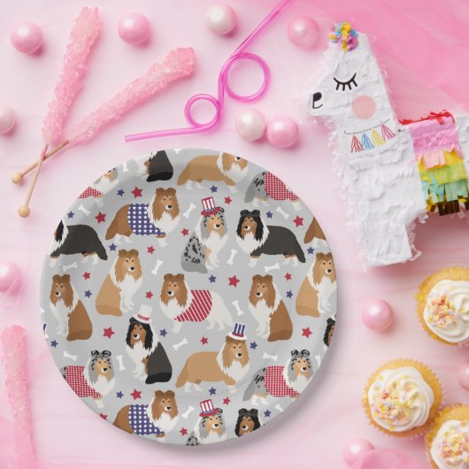 Borden van patriottisch Sheltie Shetland Sheepdog  Papieren Bordje (Feest)