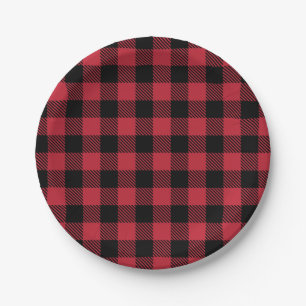 Borden van rood flannel papieren bordje