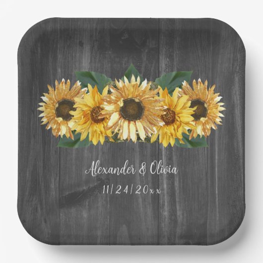 Borden van trouwe zonnebloembindpapier papieren bordje (Voorkant)