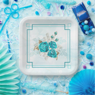 Borden van turquoise Flowers Party Paper Papieren Bordje