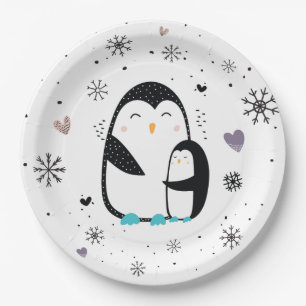Borden van winterpinguïn papieren bordje