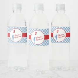 Borden voor blauw Gingham Upsherin Paper Waterfles Etiket