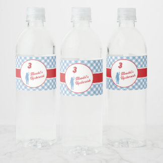 Borden voor blauw Gingham Upsherin Paper Waterfles Etiket