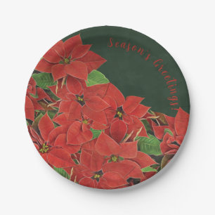 Borden voor geschilderd rood poinsettia vakantiepa papieren bordje