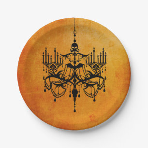 Borden voor Halloween Chandelier Black en Oranje p Papieren Bordje