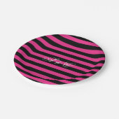 Borden voor hot-roze en zwarte stripes papieren bordje (Gekanteld)