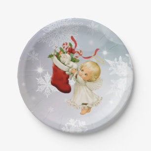 Borden voor kerstcadeauengel en keukenpapier papieren bordje