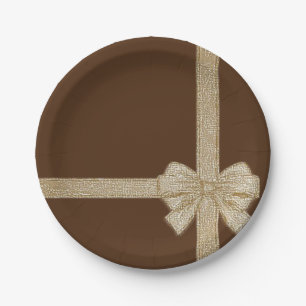 Borden voor kerstpapier, beige Bow Papieren Bordje