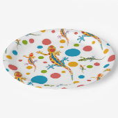 Borden voor papierpartijen met een kleurrijk gekko papieren bordje (Gekanteld)