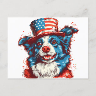 Border colie met een Amerikaanse vlag pet Briefkaart