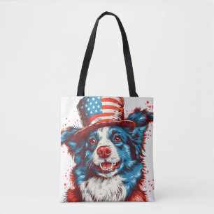 Border colie met een Amerikaanse vlag pet Draagtas
