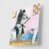 Border Collie Accountant Vierkante Klok (Hoek)