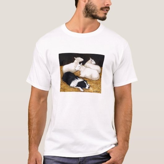 "Border Collie and Sheep" Dog Art T-Shirt (Voorkant)