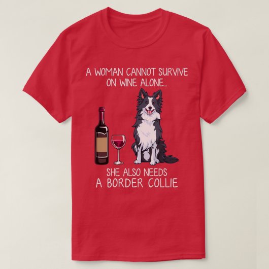 Border Collie and wine Funny dog T-shirt (Design voorkant)