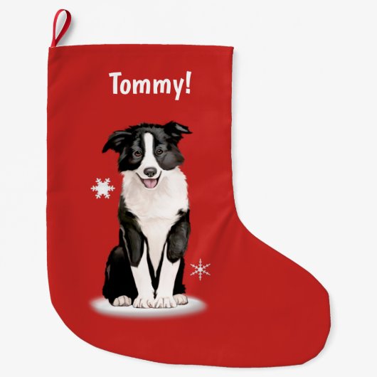 Border Collie at Kerstmis Name Grote Kerstsok (Voorkant)