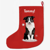 Border Collie at Kerstmis Name Grote Kerstsok (Achterkant)