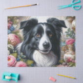 Border Collie avec Fleurs Papier de Soie (Artisanat)