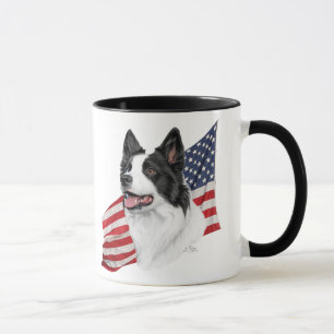Border collie avec la tasse de drapeau