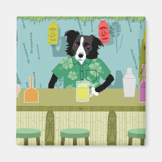 Border Collie Bamboo Tiki Bar Magneet