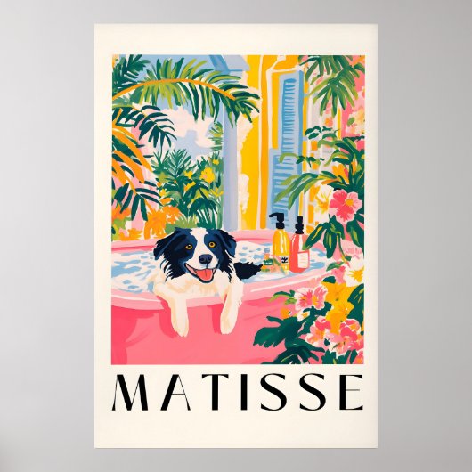 Border Collie Bathroom Print Funny Pink Matisse (Voorkant)