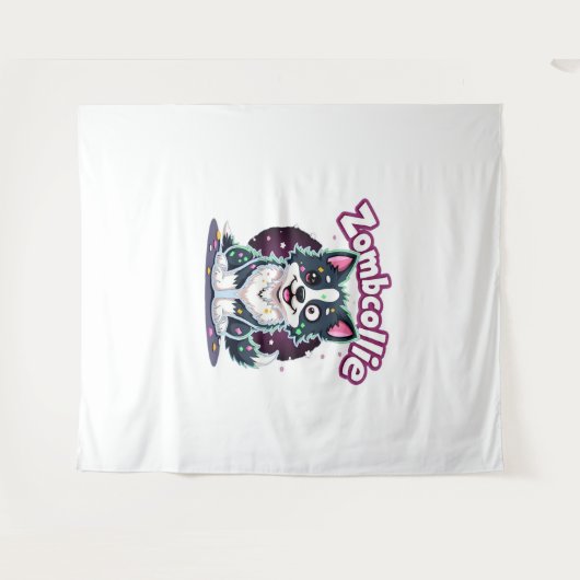 Border Collie BC Zombie Dog Halloween Essential T- Wandkleed (Voorkant (horizontaal))