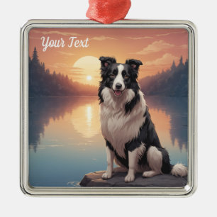 Border Collie bij het meer Metalen Ornament