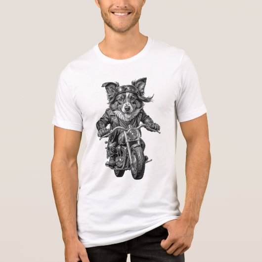 Border Collie Biker Dog Tri-Blend Shirt (Voorkant)
