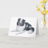 Border Collie Blue Merle Wenskaart Kaart (Gele Bloem)