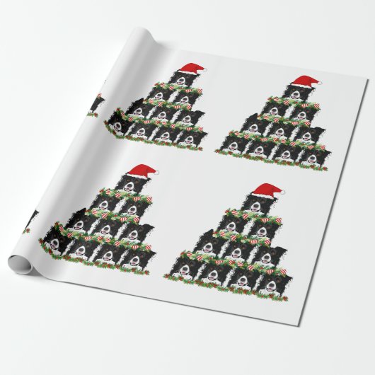 Border Collie Christmas Tree Cadeaupapier (Uitgerold)