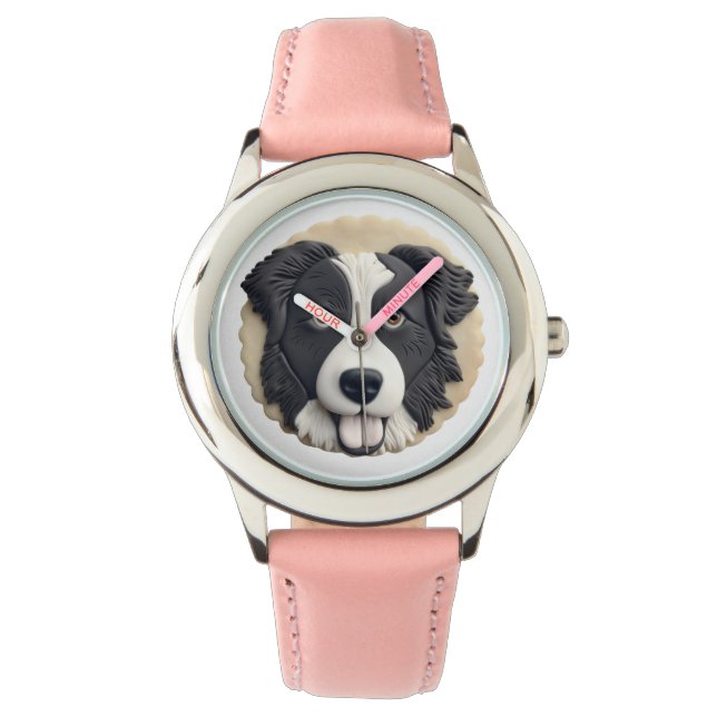 Border Collie Dog 3D geïnspireerd Horloge (Voorkant)