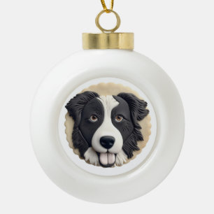 Border Collie Dog 3D geïnspireerd Keramische Bal Ornament