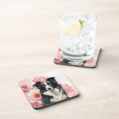 Border Collie Dog and Bold Pink Lilies Bier Onderzetter (Rechterzijde)