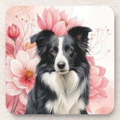 Border Collie Dog and Bold Pink Lilies Bier Onderzetter (Voorkant)