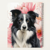 Border Collie Dog and Bold Pink Lilies Planner (Achterkant)
