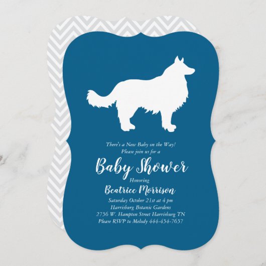 Border Collie Dog Baby shower Blue Boy Kaart (Voorkant / Achterkant)