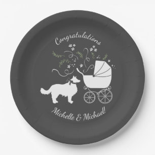 Border Collie Dog Baby shower Puppy Grey Papieren Bordje