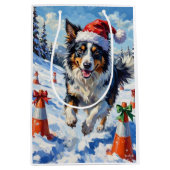 Border Collie Dog Christmas Snow Agility Fun Medium Cadeauzakje (Voorkant)