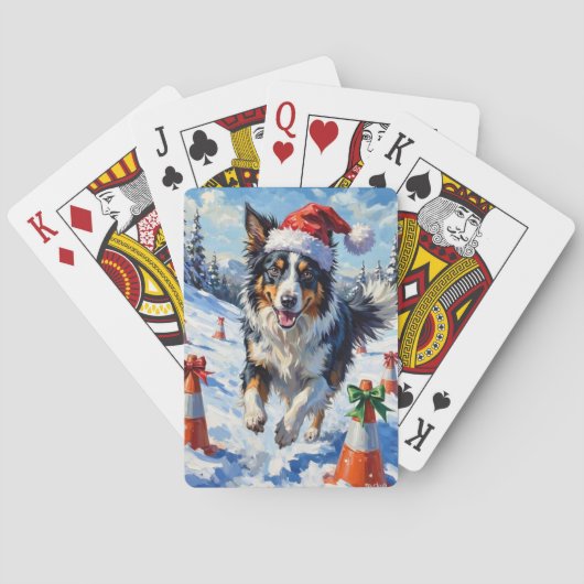 Border Collie Dog Christmas Snow Agility Fun Pokerkaarten (Achterkant)