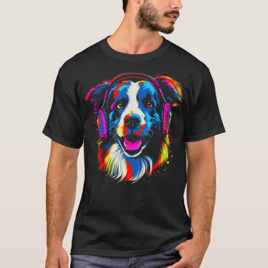 Border Collie Dog DJ Music T-shirt (Voorkant)