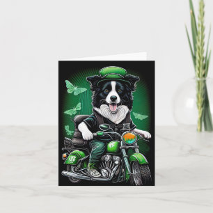 Border Collie Dog Driving Bike St. Patrick's Day Kaart