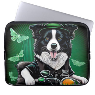 Border Collie Dog Driving Bike St. Patrick's Day Laptop Sleeve