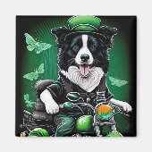 Border Collie Dog Driving Bike St. Patrick's Day Magneet (Voorkant)