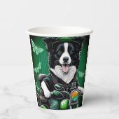 Border Collie Dog Driving Bike St. Patrick's Day Papieren Bekers (Achterkant)