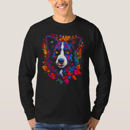 Border Collie Dog Flower T-shirt (Voorkant)