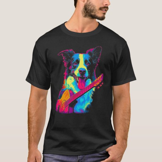 Border Collie Dog Guitar T-shirt (Voorkant)